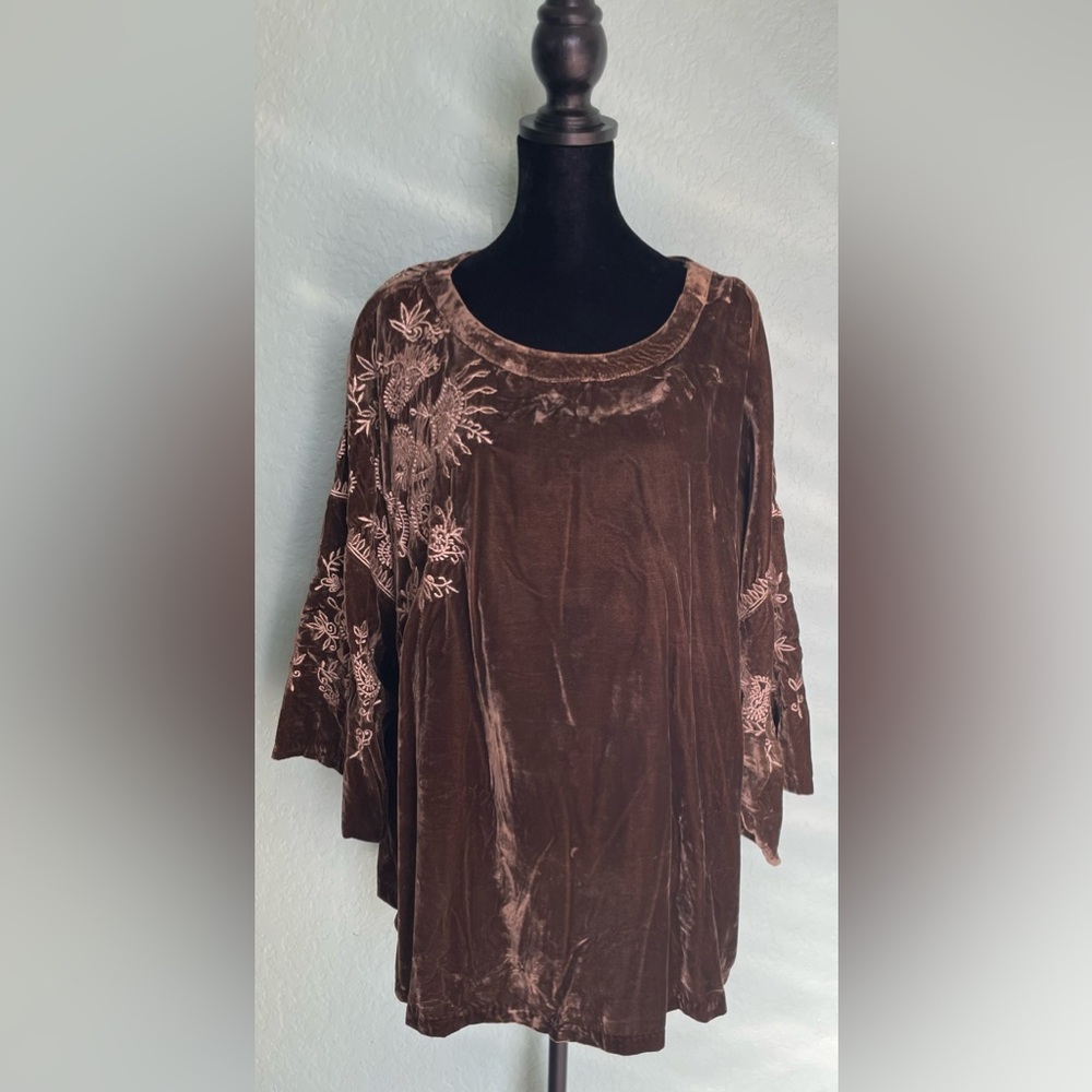 eShakti Brown Velvet Blouse with Tan Embroidery
